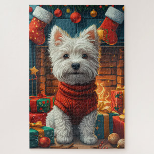 West Highland White Terrier mit Weihnachtsgeschenk Puzzle