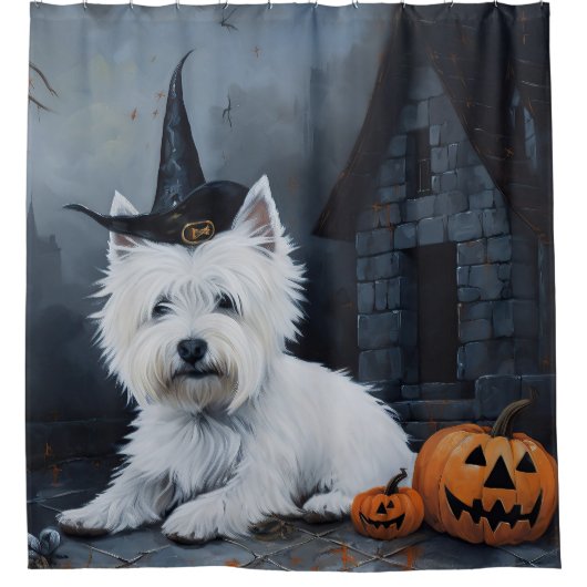 West Highland White Terrier Pumpkin Halloween Duschvorhang (Vorderseite)