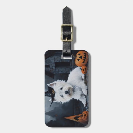 West Highland White Terrier Pumpkin Halloween Gepäckanhänger (Vorderseite vertikal)