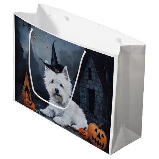 West Highland White Terrier Pumpkin Halloween Große Geschenktüte (Vorderseite Schrägansicht)