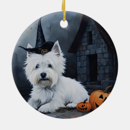West Highland White Terrier Pumpkin Halloween Keramik Ornament (Hinten)