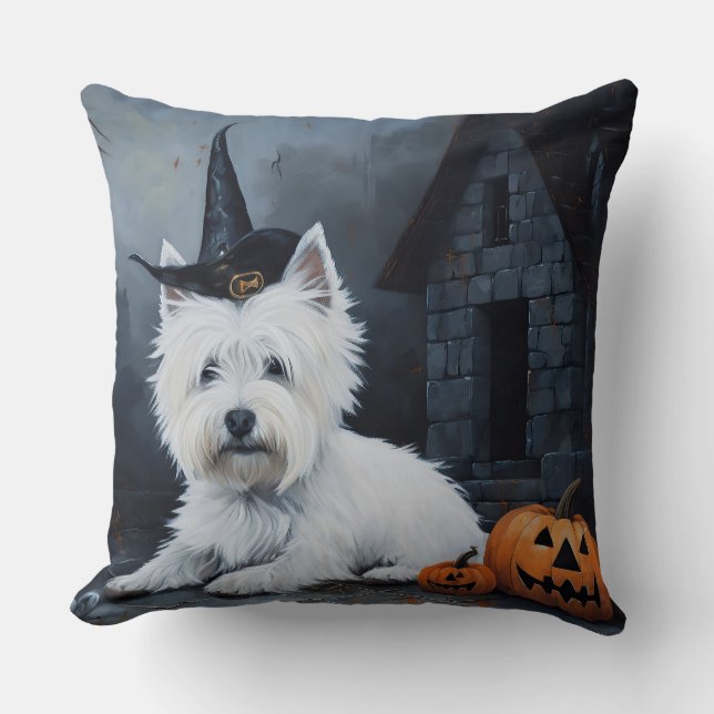 West Highland White Terrier Pumpkin Halloween Kissen (Vorderseite)