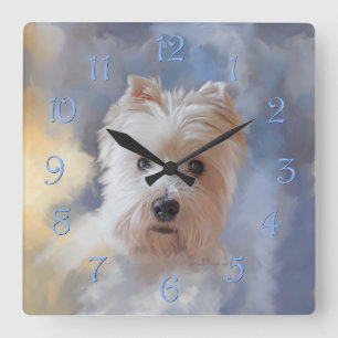 West Highland White Terrier Quadratische Wanduhr