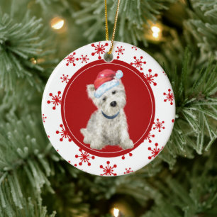 West Highland White Terrier Red Snowflake Keramik Ornament