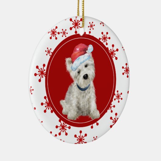 West Highland White Terrier Red Snowflake Keramik Ornament (Rechts)