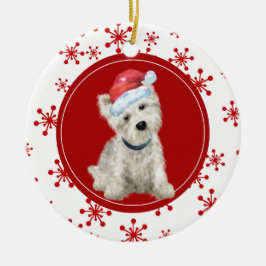 West Highland White Terrier Red Snowflake Keramik Ornament