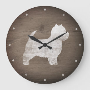 West Highland White Terrier Silhouette Rustikal Große Wanduhr