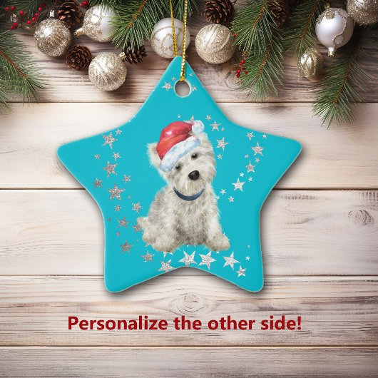 West Highland White Terrier Silver Stars Weihnacht Keramik Ornament
