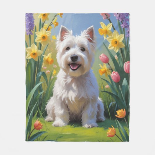 West Highland White Terrier Spring Flowers Fleecedecke (Vorderseite)