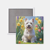 West Highland White Terrier Spring Flowers Magnet (Vorderseite/Rückseite)