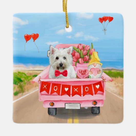 West Highland White Terrier Valentine's Day Truck Keramikornament (Vorderseite)