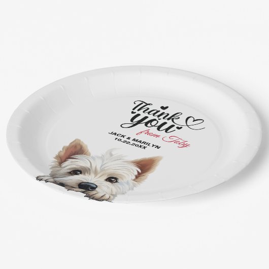 West Highland White Terrier Wedding Vielen Dank Pappteller (Schrägansicht)