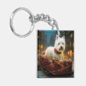 West Highland White Terrier Weihnachtsfest Schlüsselanhänger (Vorderseite links)