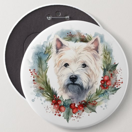 West Highland White Terrier Weihnachtskranz Button (Vorne & Hinten)