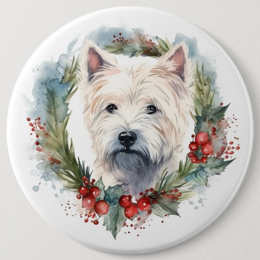 West Highland White Terrier Weihnachtskranz Button (Vorderseite)
