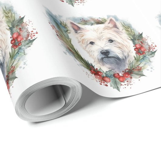 West Highland White Terrier Weihnachtskranz Geschenkpapier (Rolleneckpunkt)