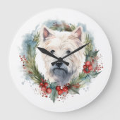 West Highland White Terrier Weihnachtskranz Große Wanduhr (Vorderseite)