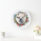 West Highland White Terrier Weihnachtskranz Große Wanduhr (Zuhause)