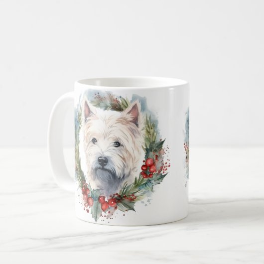West Highland White Terrier Weihnachtskranz Kaffeetasse (Vorderseite Links)