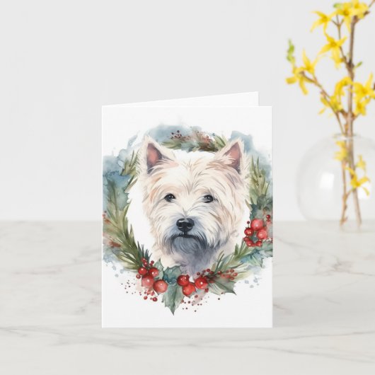 West Highland White Terrier Weihnachtskranz Karte (Gelbe Blume)