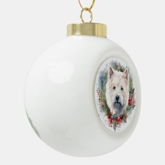 West Highland White Terrier Weihnachtskranz Keramik Kugel-Ornament (Links)