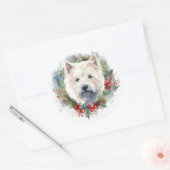 West Highland White Terrier Weihnachtskranz Runder Aufkleber (Umschlag)