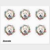 West Highland White Terrier Weihnachtskranz Runder Aufkleber (Blatt)