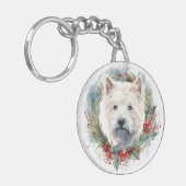 West Highland White Terrier Weihnachtskranz Schlüsselanhänger (Vorderseite links)