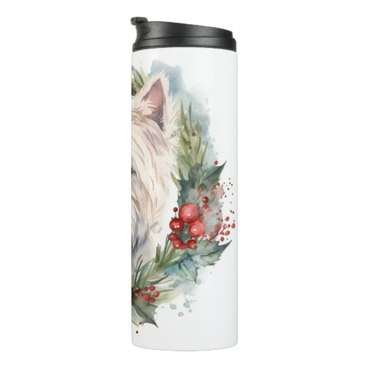 West Highland White Terrier Weihnachtskranz Thermosbecher (Nach rechts gedreht)