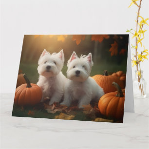 West Highland White Terrier Welpe Herbst Kürbis Karte