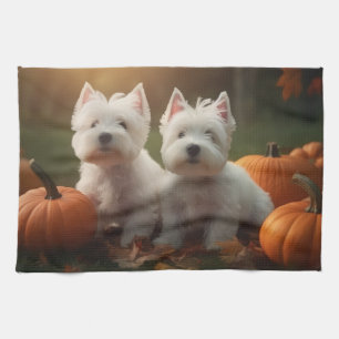 West Highland White Terrier Welpe Herbstkürbis Geschirrtuch