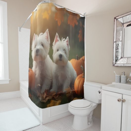 West Highland White Terrier Welppy Autumn Pumpkin Duschvorhang (Beispiel)
