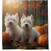 West Highland White Terrier Welppy Autumn Pumpkin Duschvorhang (Vorderseite)