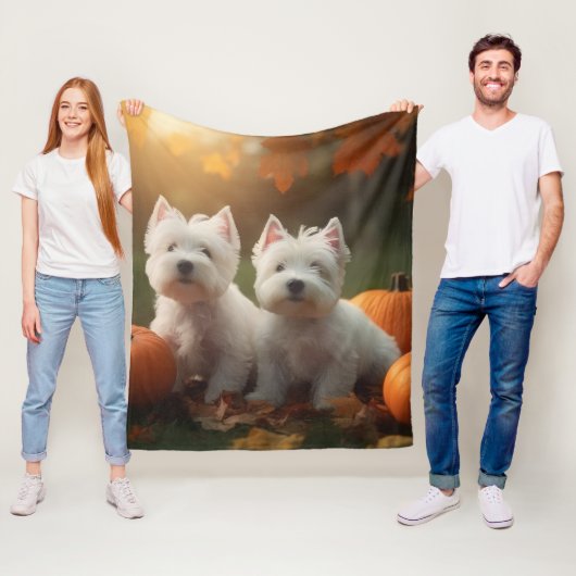 West Highland White Terrier Welppy Autumn Pumpkin Fleecedecke (Beispiel)