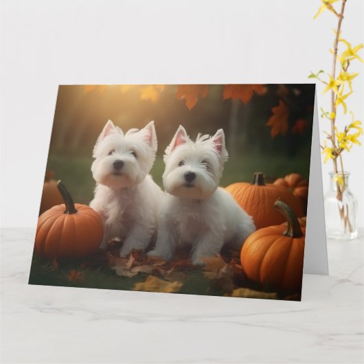 West Highland White Terrier Welppy Autumn Pumpkin Karte (Gelbe Blume)