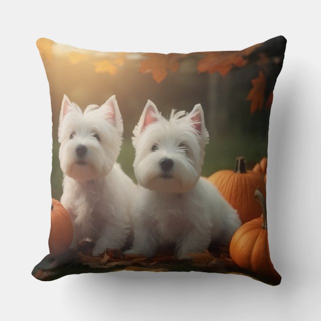 West Highland White Terrier Welppy Autumn Pumpkin Kissen (Vorderseite)