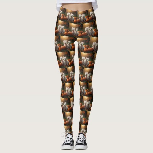 West Highland White Terrier Welppy Autumn Pumpkin Leggings (Vorderseite)