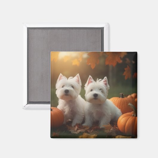 West Highland White Terrier Welppy Autumn Pumpkin Magnet (Vorderseite/Rückseite)