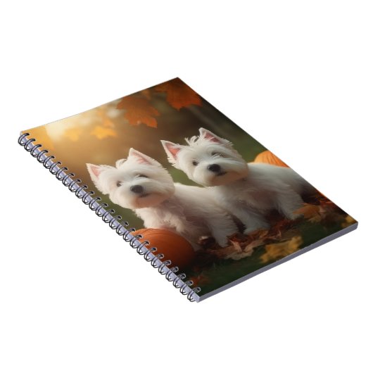 West Highland White Terrier Welppy Autumn Pumpkin Notizblock (Rechte Seite)