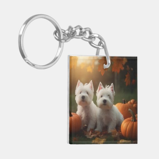 West Highland White Terrier Welppy Autumn Pumpkin Schlüsselanhänger (Vorderseite links)
