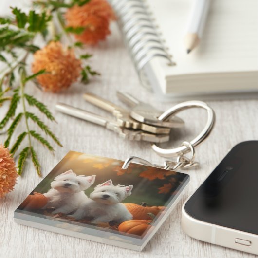 West Highland White Terrier Welppy Autumn Pumpkin Schlüsselanhänger (Vorderseite rechts)