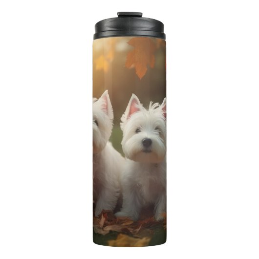 West Highland White Terrier Welppy Autumn Pumpkin Thermosbecher (Vorderseite)