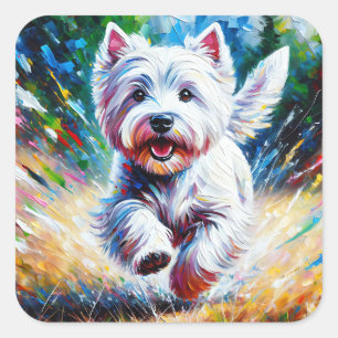 West Highland White Terrier "Westie" Hundeporträt Quadratischer Aufkleber