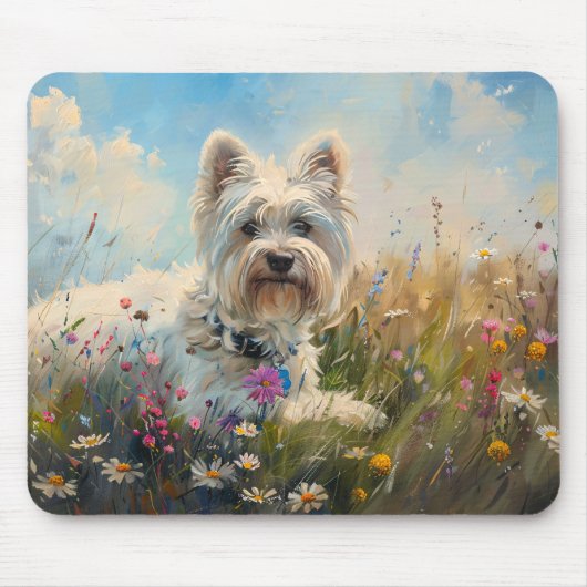 West Highland White Terrier Wildblumen Mousepad (Vorne)