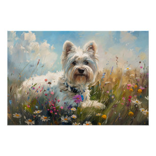 West Highland White Terrier Wildblumen Poster