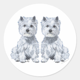 West Highland White Terrier Zwillinge! Runder Aufkleber