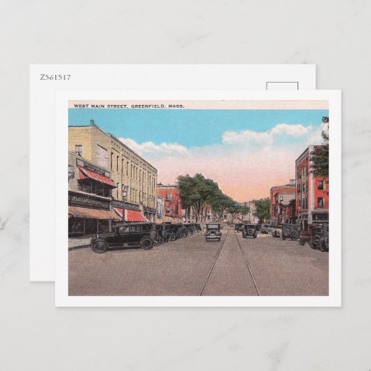 West Main St, Greenfield, Massachusetts Postkarte (Vorne/Hinten)