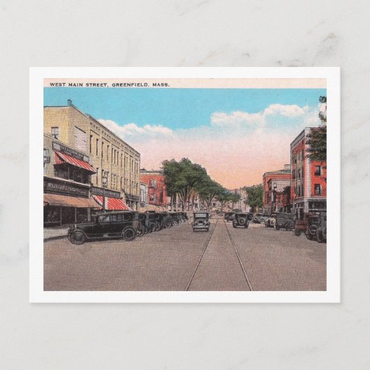 West Main St, Greenfield, Massachusetts Postkarte (Vorderseite)
