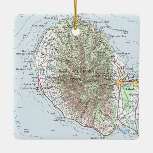 West Maui Vintage Karte Keramikornament (Rückseite)