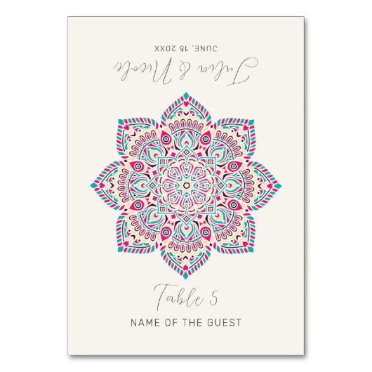 West Pacific Classic Mandala Wedding Place Card Tischnummer (Vorderseite)